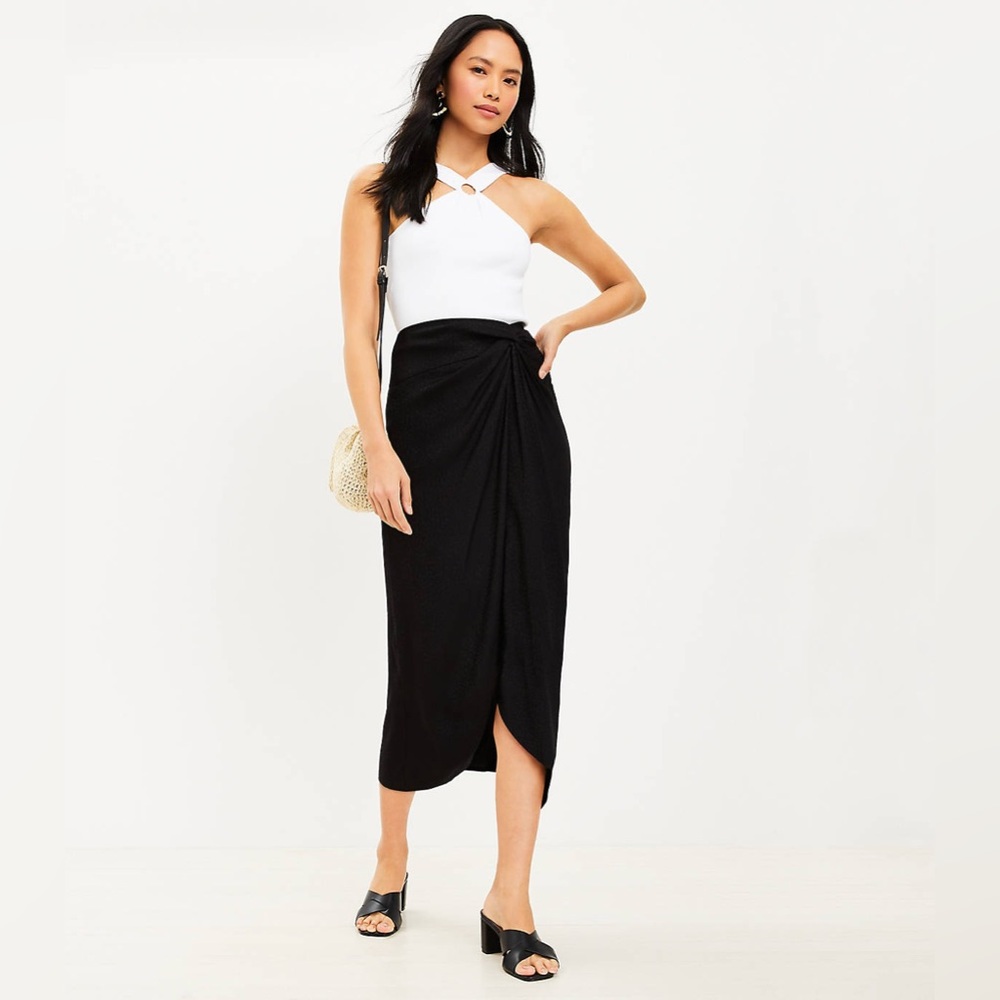 Loft Animal Jacquard Sarong Skirt Black size 4 (NWT)